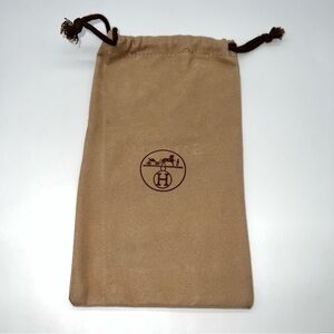 Hermes Small Tan w/Brown Logo/Drawstring Pouch for Small Leather Goods 8.5X4.75